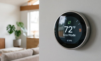 Energy efficient smart thermostat on wall