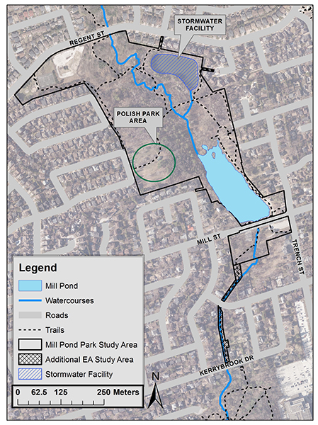 Image of map showing Polish Park north of Mill Pond
