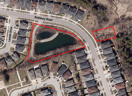 Map of stormwater management facility at Rothbury Road and Laredo Drive