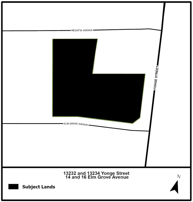 A map of 13232 and 13234 Yonge Street, and 14 and 16 Elm Grove Avenue