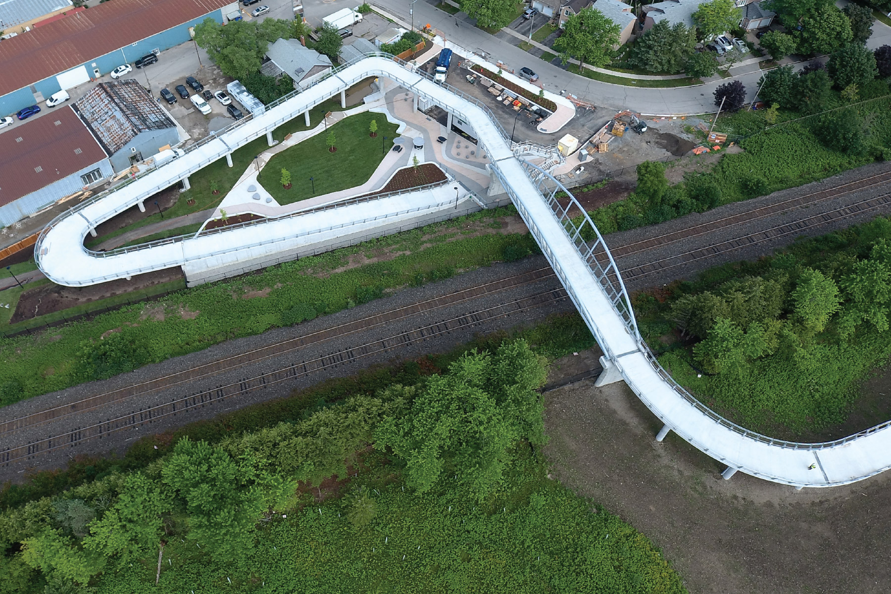 Bird's eye view of the Pedestrian and Cyclist Bridge