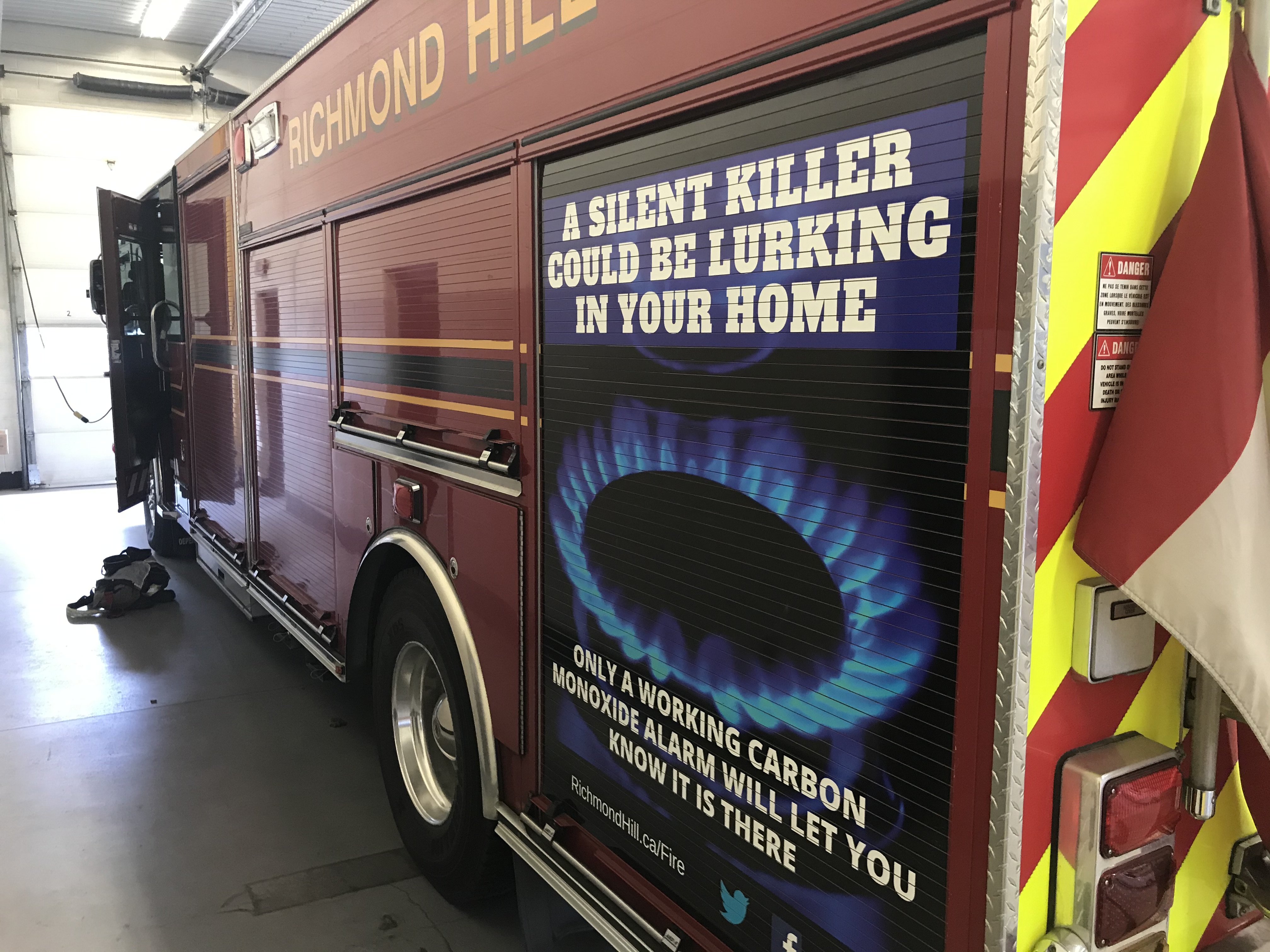 Carbon monoxide safety message on fire truck