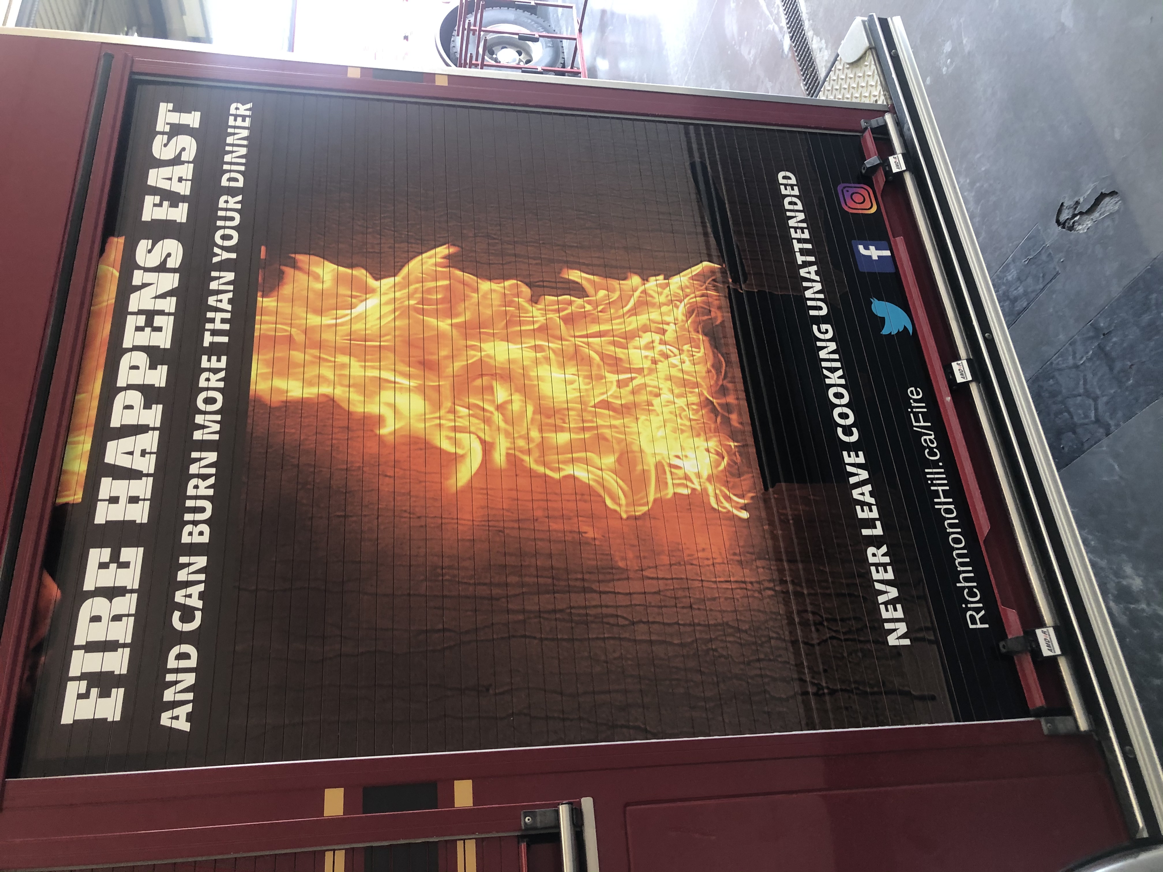 Fire Happens Fast message on Richmond Hill fire station door